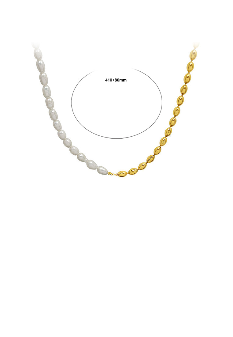 Simple Temperament Plated Gold 316L Stainless Steel Imitation Pearl Stitching Ball Necklace - Luxurious Look