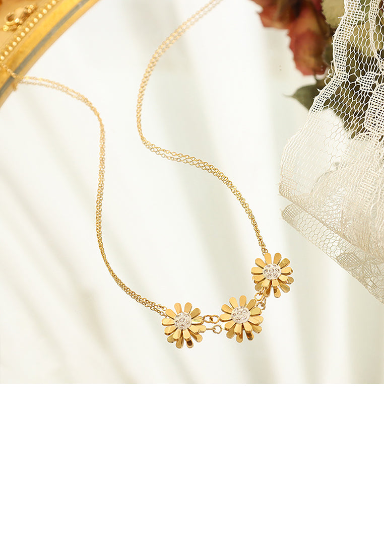 Fashion Temperament Plated Gold 316L Stainless Steel Dainty Necklace with Cubic Zirconia - Luxurious Look