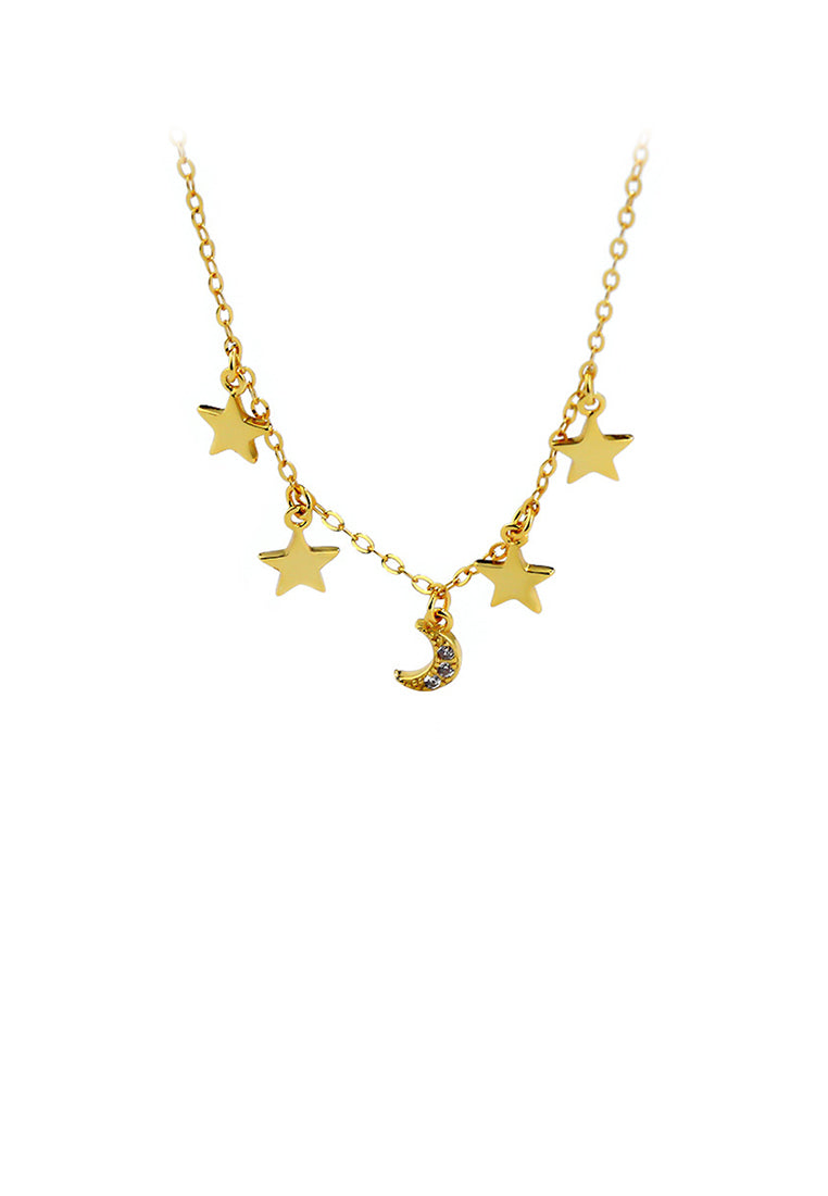 925 Sterling Silver Gold Plated Fashion Simple Moon Star Necklace with Cubic Zirconia - Luxurious Look