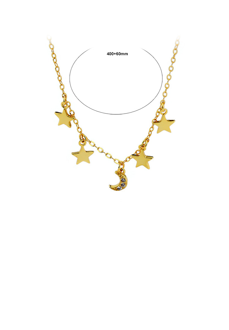925 Sterling Silver Gold Plated Fashion Simple Moon Star Necklace with Cubic Zirconia - Luxurious Look