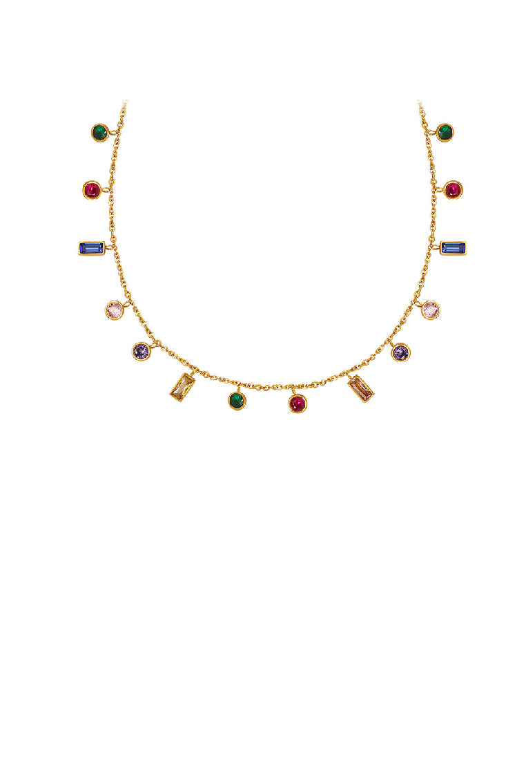 Fashion Simple Plated Gold 316L Stainless Steel Geometric Colorful Cubic Zirconia Chain Necklace - Luxurious Look