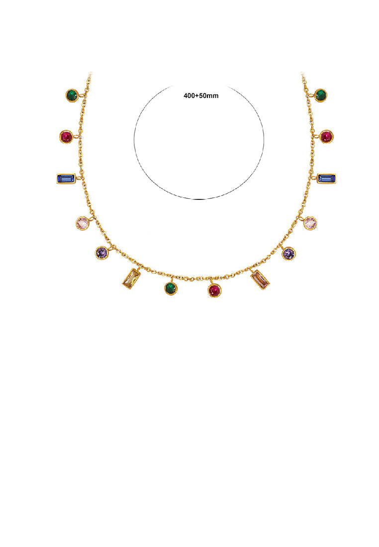 Fashion Simple Plated Gold 316L Stainless Steel Geometric Colorful Cubic Zirconia Chain Necklace - Luxurious Look