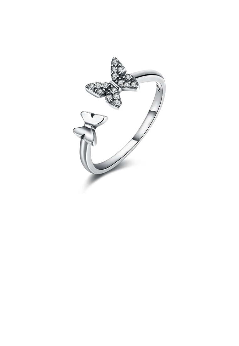 925 Sterling Silver Vintage Butterfly Cubic Zircon Adjustable Ring