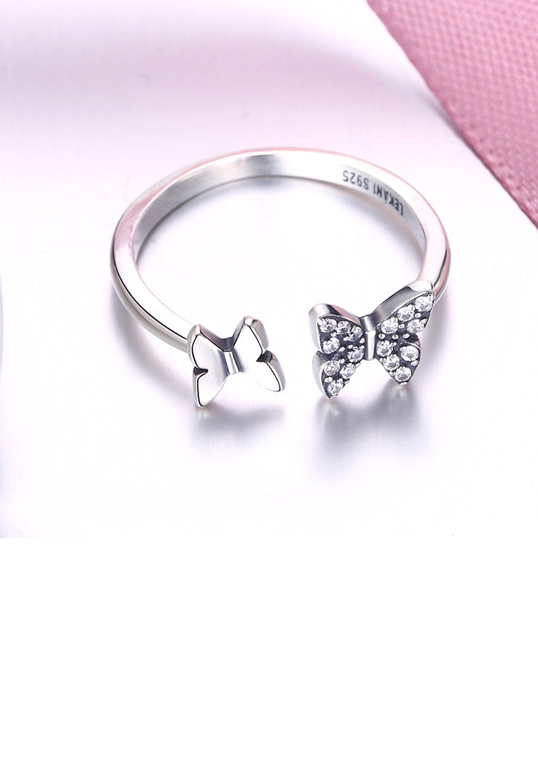 925 Sterling Silver Vintage Butterfly Cubic Zircon Adjustable Ring