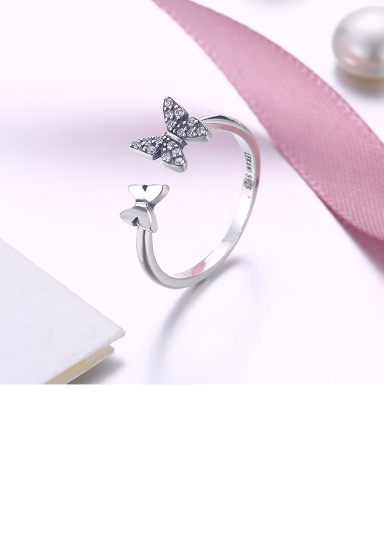 925 Sterling Silver Vintage Butterfly Cubic Zircon Adjustable Ring