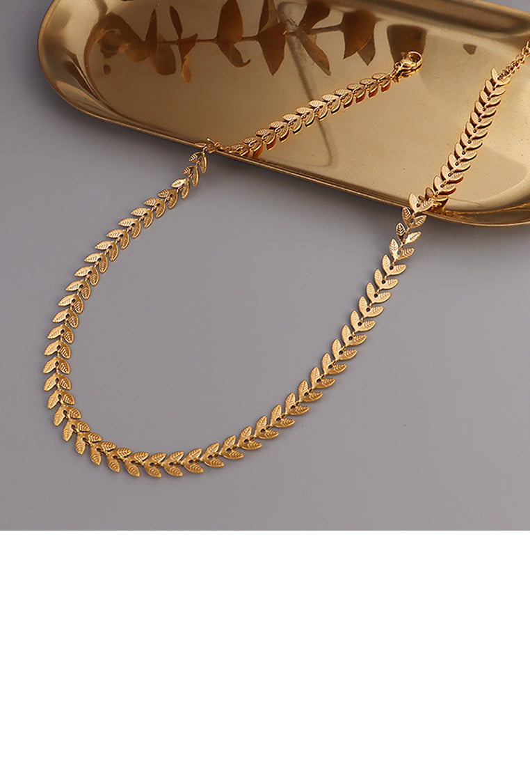 Fashion Elegant Plated Gold 316L Stainless Steel Leaf Short Necklace