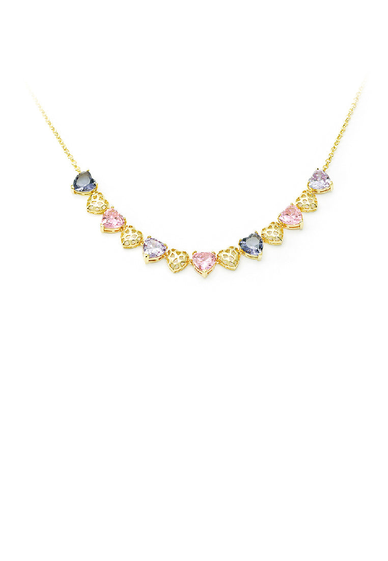 Fashion Simple Plated Gold Hollow Heart Necklace with Colorful Cubic Zirconia - Luxurious Look