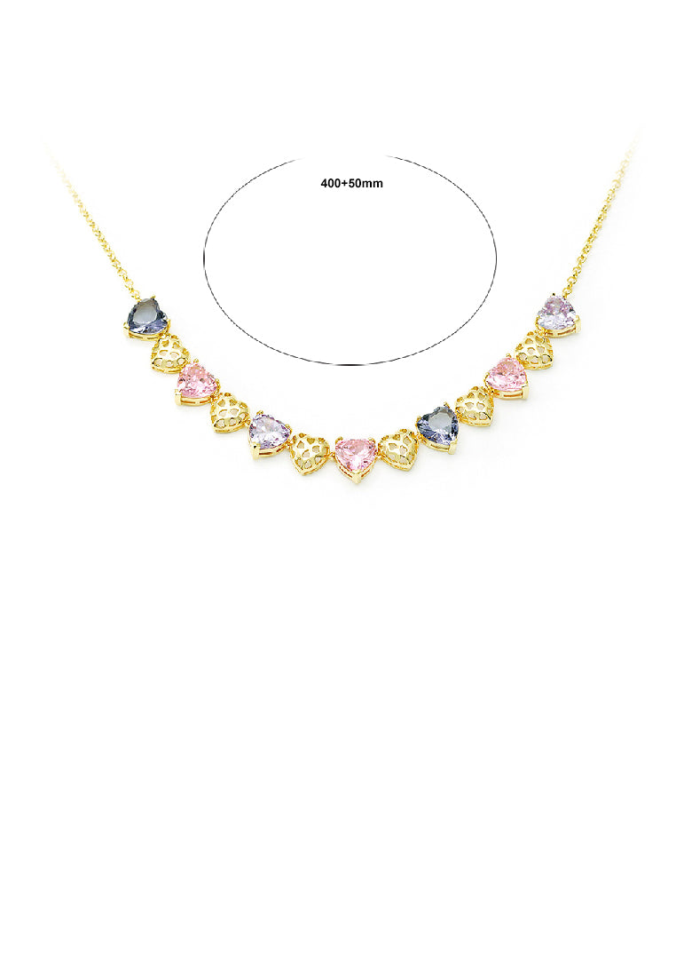 Fashion Simple Plated Gold Hollow Heart Necklace with Colorful Cubic Zirconia - Luxurious Look