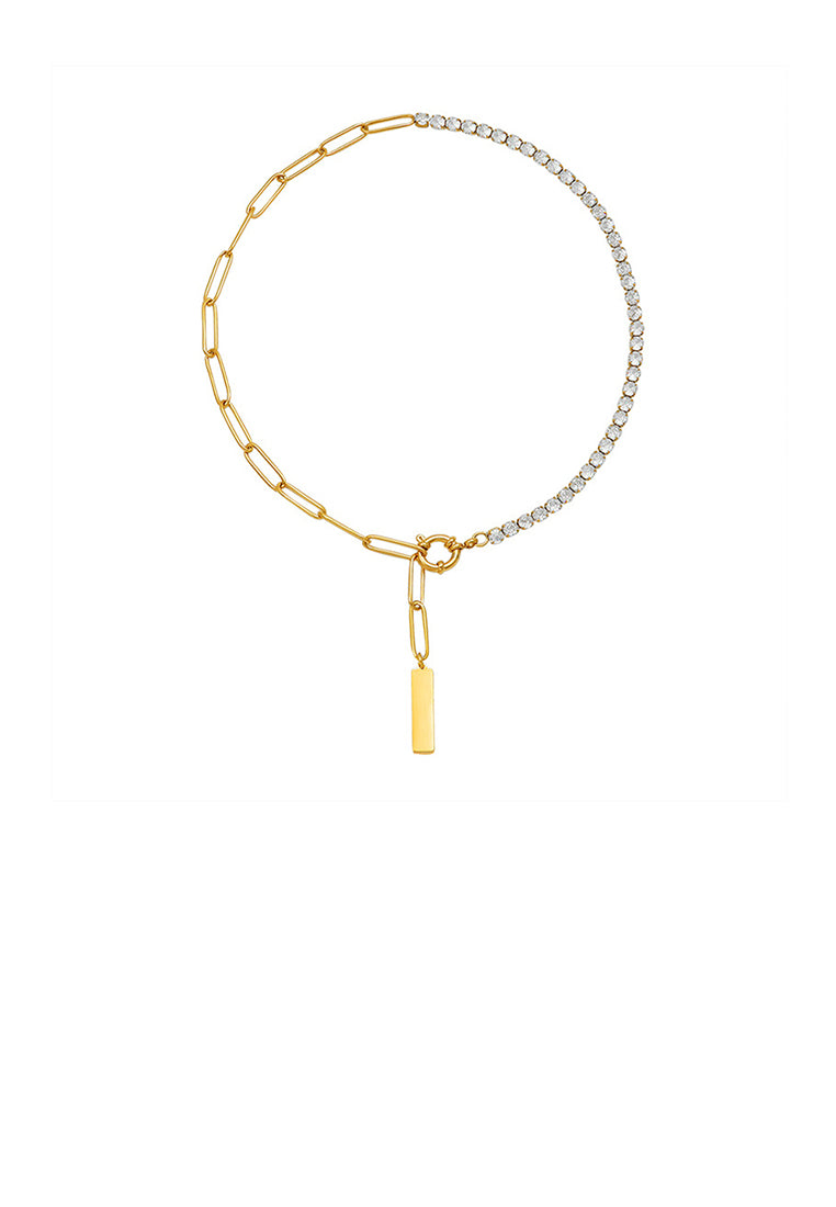 Fashion Temperament Plated Gold 316L Stainless Steel Geometric Cubic Zirconia Stitching Chain Necklace - Luxurious Look