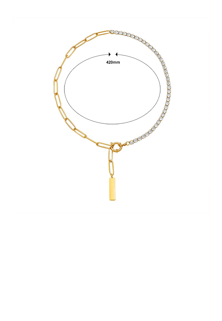 Fashion Temperament Plated Gold 316L Stainless Steel Geometric Cubic Zirconia Stitching Chain Necklace - Luxurious Look