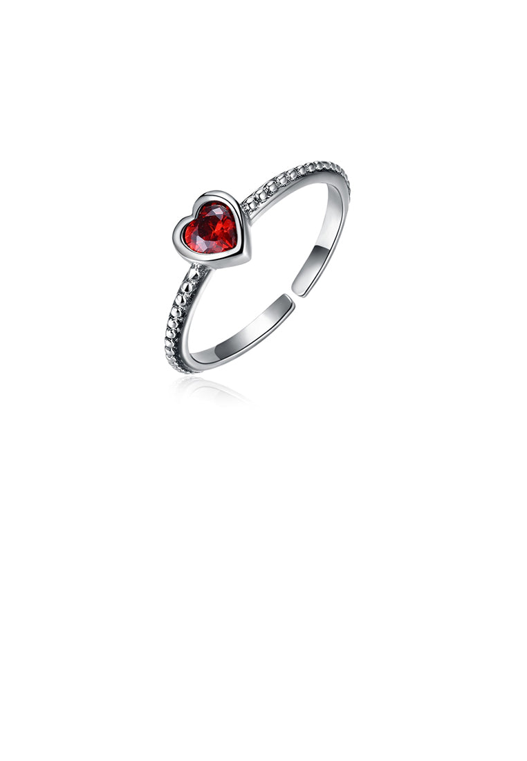 925 Sterling Silver Fashion Simple Heart Shaped Red Cubic Zirconia Adjustable Ring - Luxurious Look - Vibrant Color