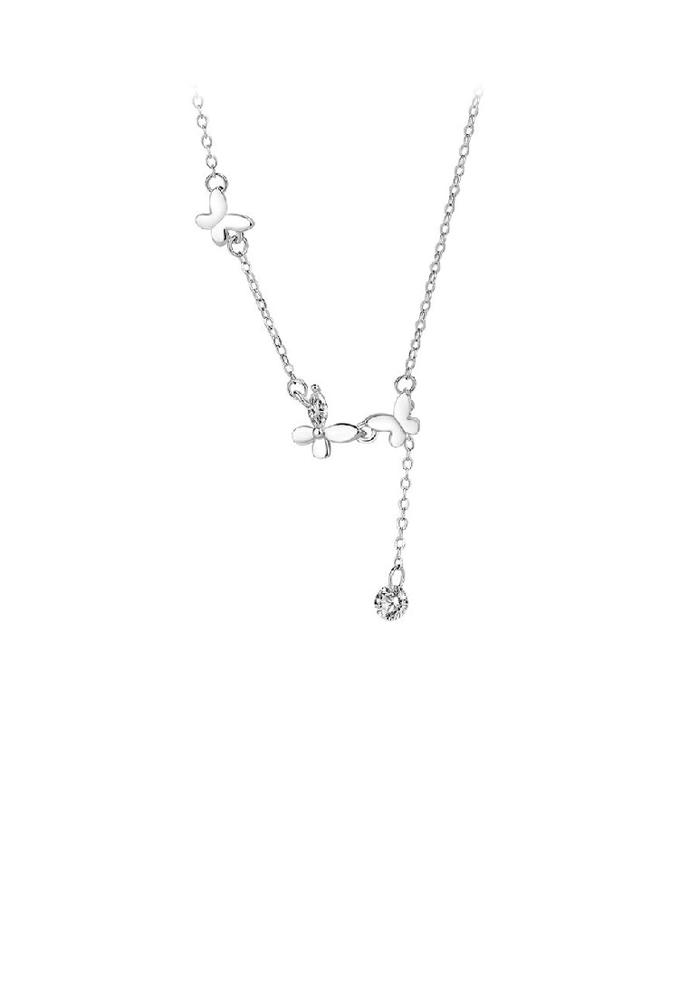 925 Sterling Silver Simple Elegant Butterfly Tassel Necklace with Cubic Zirconia - Luxurious Look