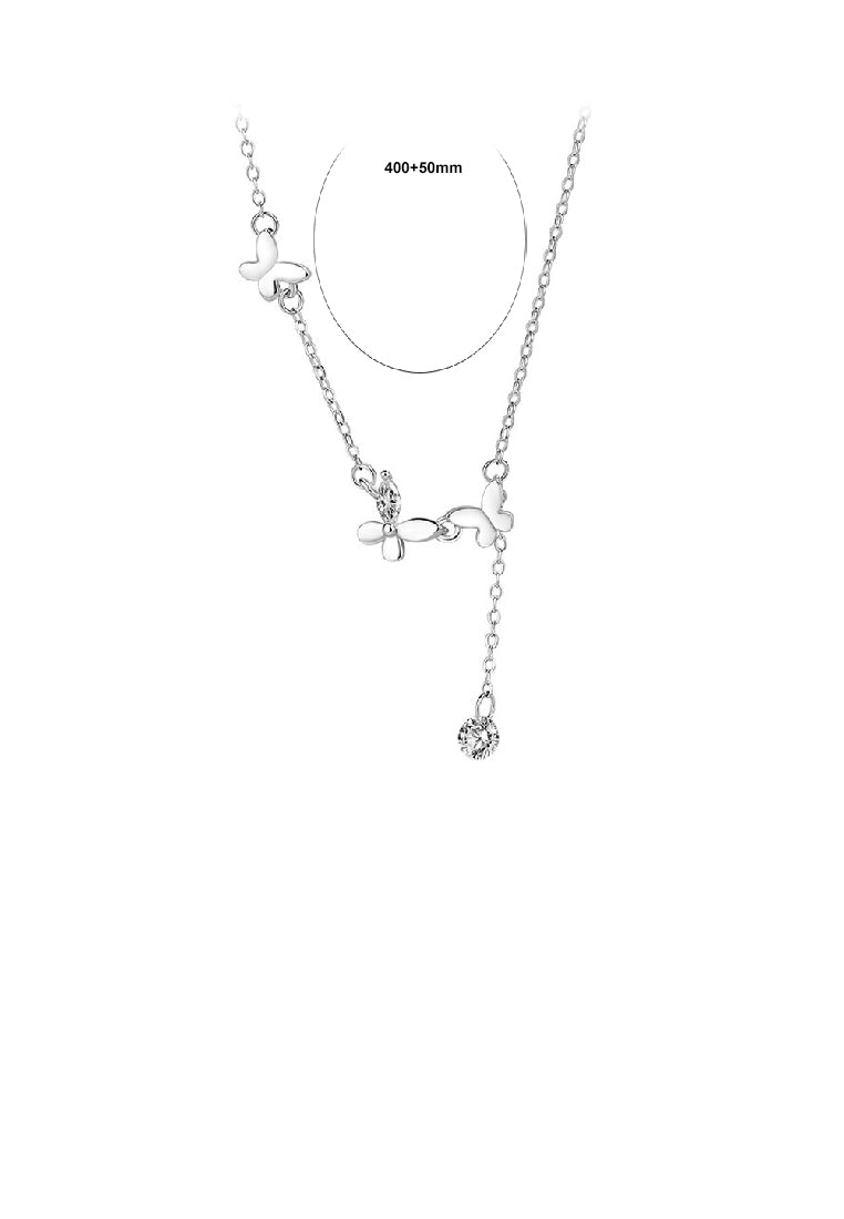 925 Sterling Silver Simple Elegant Butterfly Tassel Necklace with Cubic Zirconia - Luxurious Look