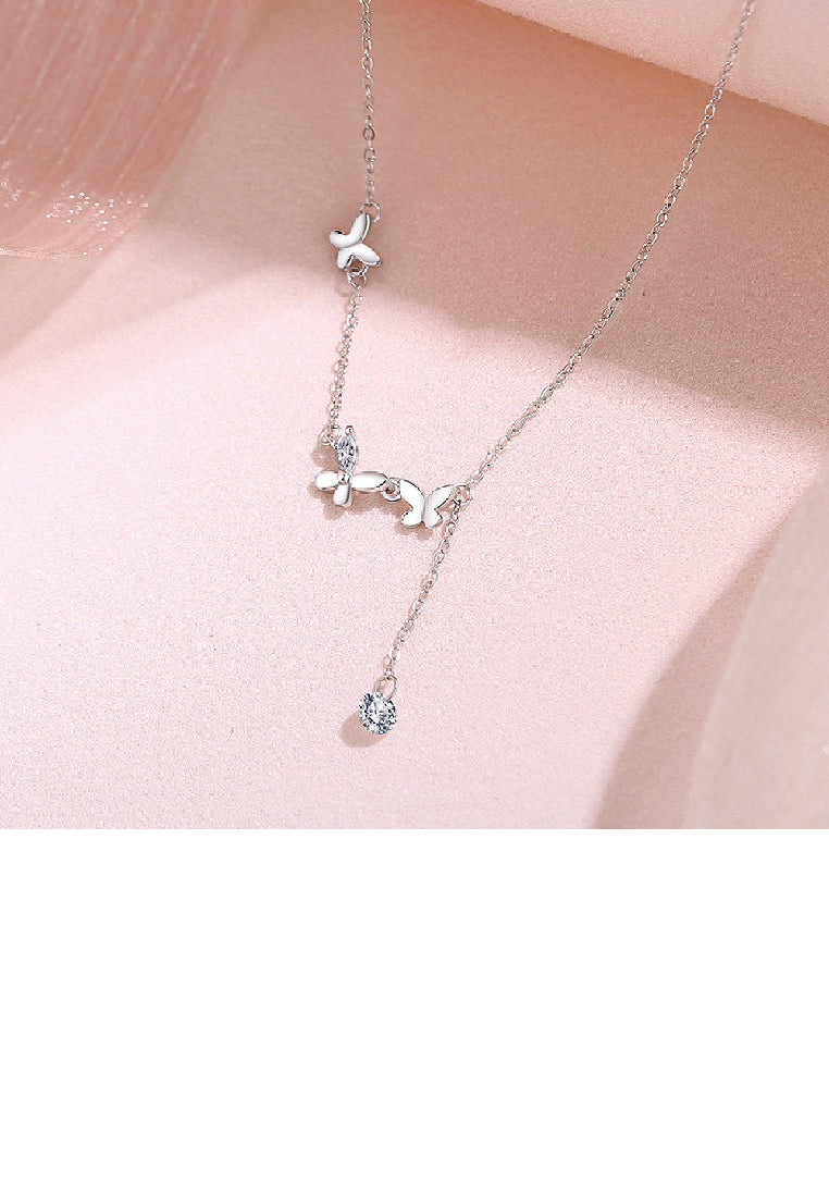 925 Sterling Silver Simple Elegant Butterfly Tassel Necklace with Cubic Zirconia - Luxurious Look