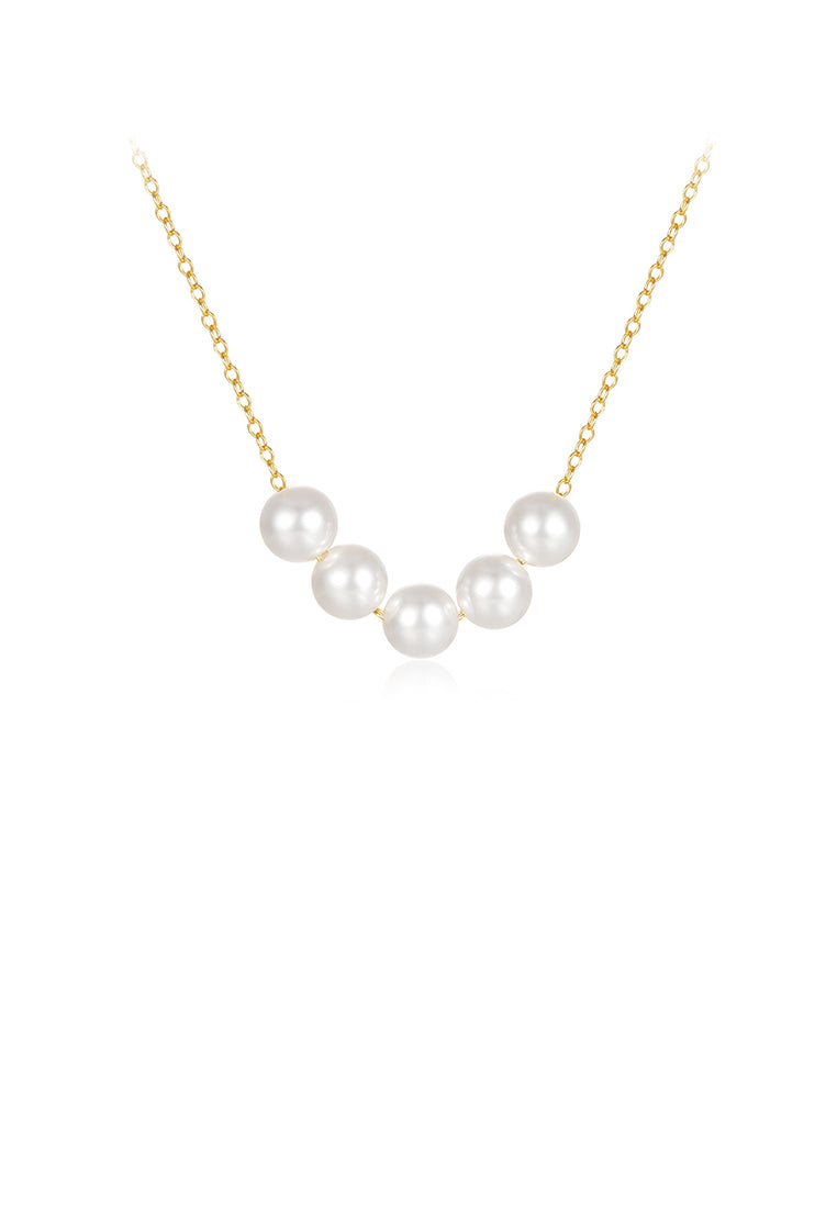 925 Sterling Silver Plated Gold Fashion and Elegant Geometric Imitation Pearl Beaded Necklace - Luxurious Look