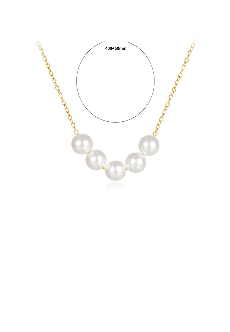 925 Sterling Silver Plated Gold Fashion and Elegant Geometric Imitation Pearl Beaded Necklace - Luxurious Look