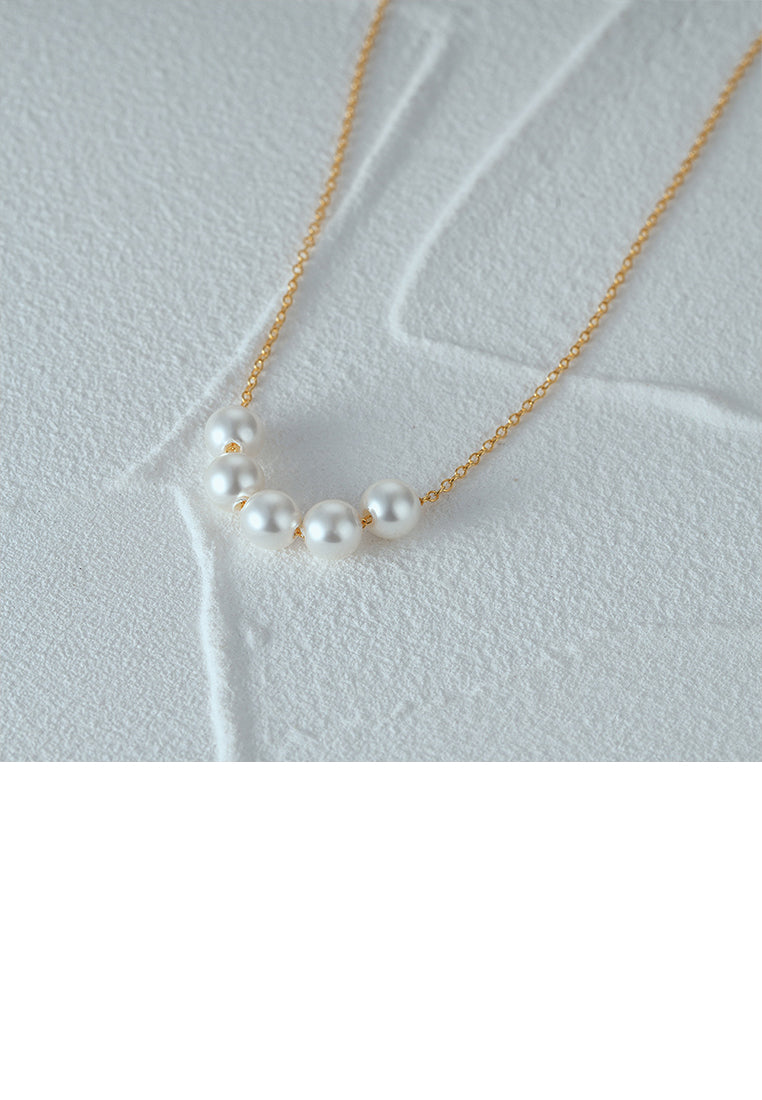 925 Sterling Silver Plated Gold Fashion and Elegant Geometric Imitation Pearl Beaded Necklace - Luxurious Look
