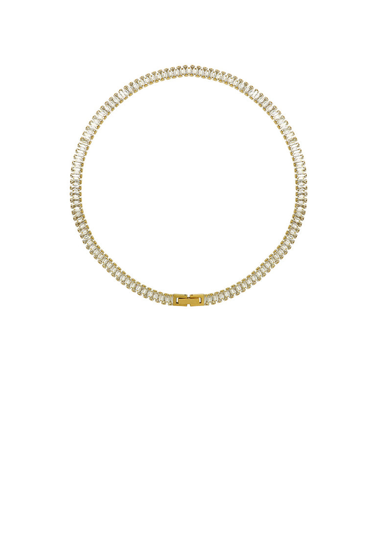 Fashion Bright Plated Gold 316L Stainless Steel Cubic Zirconia Geometric Necklace - Luxurious Look