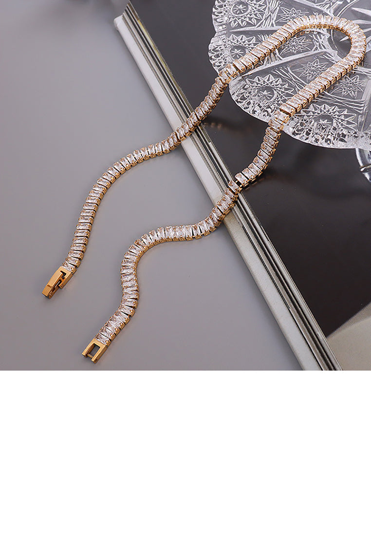 Fashion Bright Plated Gold 316L Stainless Steel Cubic Zirconia Geometric Necklace - Luxurious Look