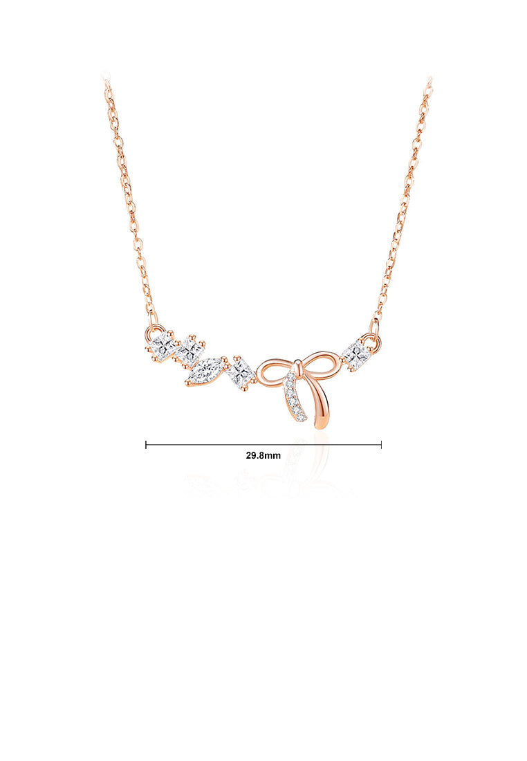 925 Sterling Silver Plated Rose Gold Simple Sweet Ribbon Necklace with Cubic Zirconia - Luxurious Look