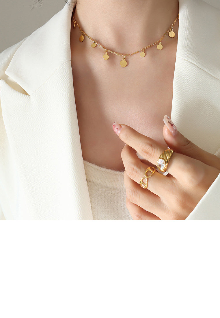 Fashion Simple Plated Gold 316L Stainless Steel Round Geometric Necklace