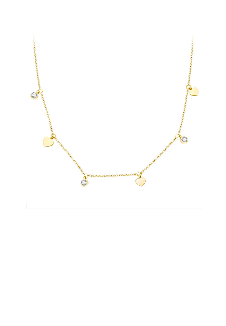 Simple Fashion Plated Gold 316L Stainless Steel Heart Bead Cubic Zirconia Necklace - Luxurious Look