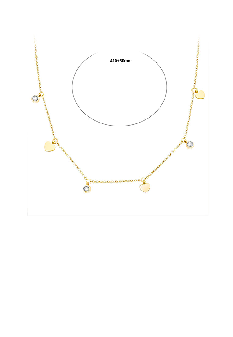 Simple Fashion Plated Gold 316L Stainless Steel Heart Bead Cubic Zirconia Necklace - Luxurious Look