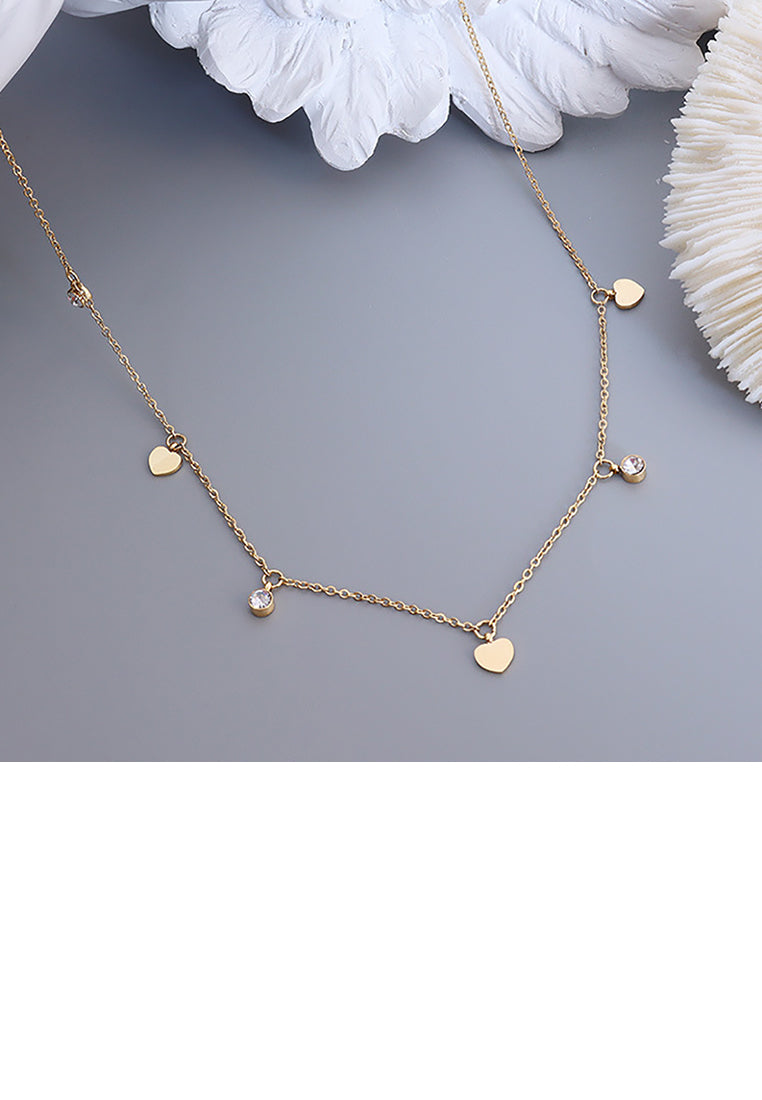 Simple Fashion Plated Gold 316L Stainless Steel Heart Bead Cubic Zirconia Necklace - Luxurious Look