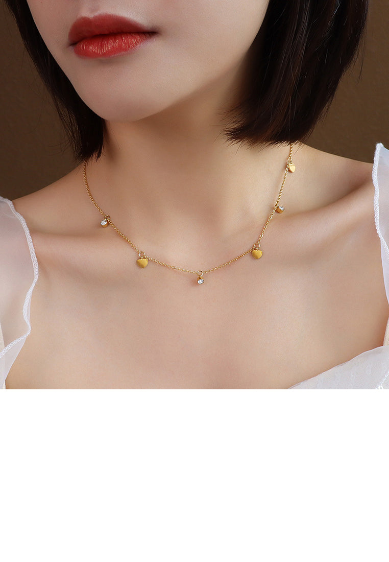 Simple Fashion Plated Gold 316L Stainless Steel Heart Bead Cubic Zirconia Necklace - Luxurious Look