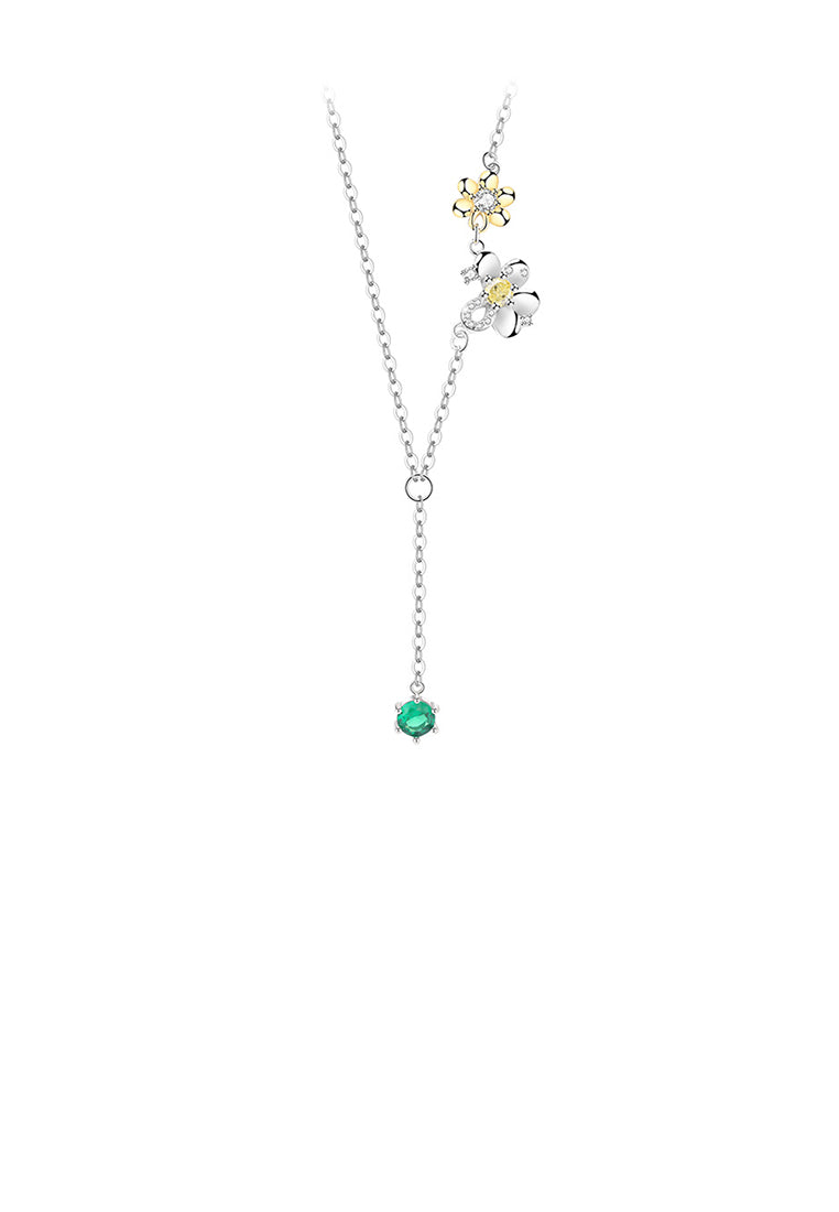 925 Sterling Silver Fashion Temperament Flower Tassel Necklace with Cubic Zirconia - Luxurious Look
