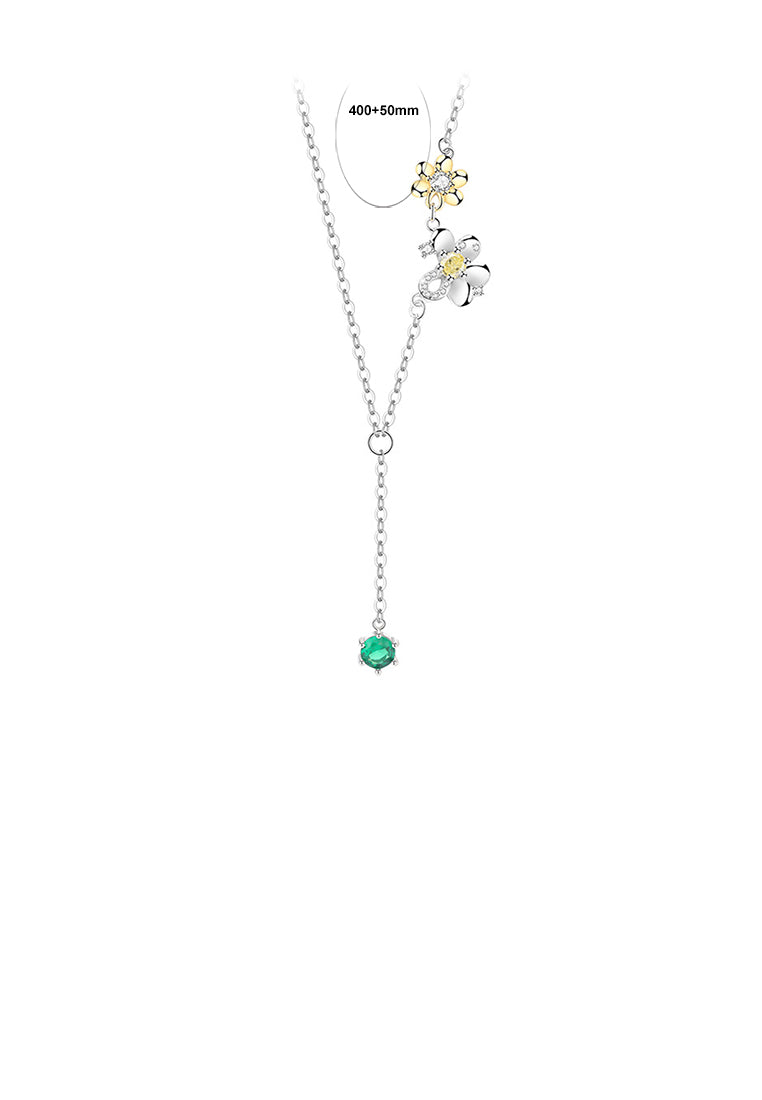 925 Sterling Silver Fashion Temperament Flower Tassel Necklace with Cubic Zirconia - Luxurious Look