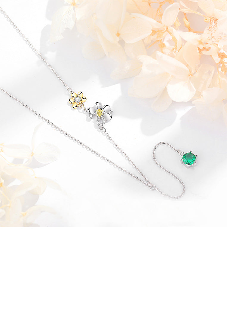 925 Sterling Silver Fashion Temperament Flower Tassel Necklace with Cubic Zirconia - Luxurious Look