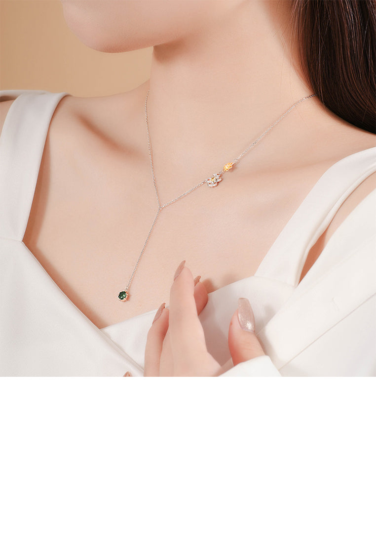 925 Sterling Silver Fashion Temperament Flower Tassel Necklace with Cubic Zirconia - Luxurious Look