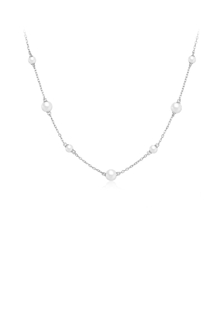 925 Sterling Silver Simple Fashion Geometric Imitation Pearl Beaded Necklace - Luxurious Look