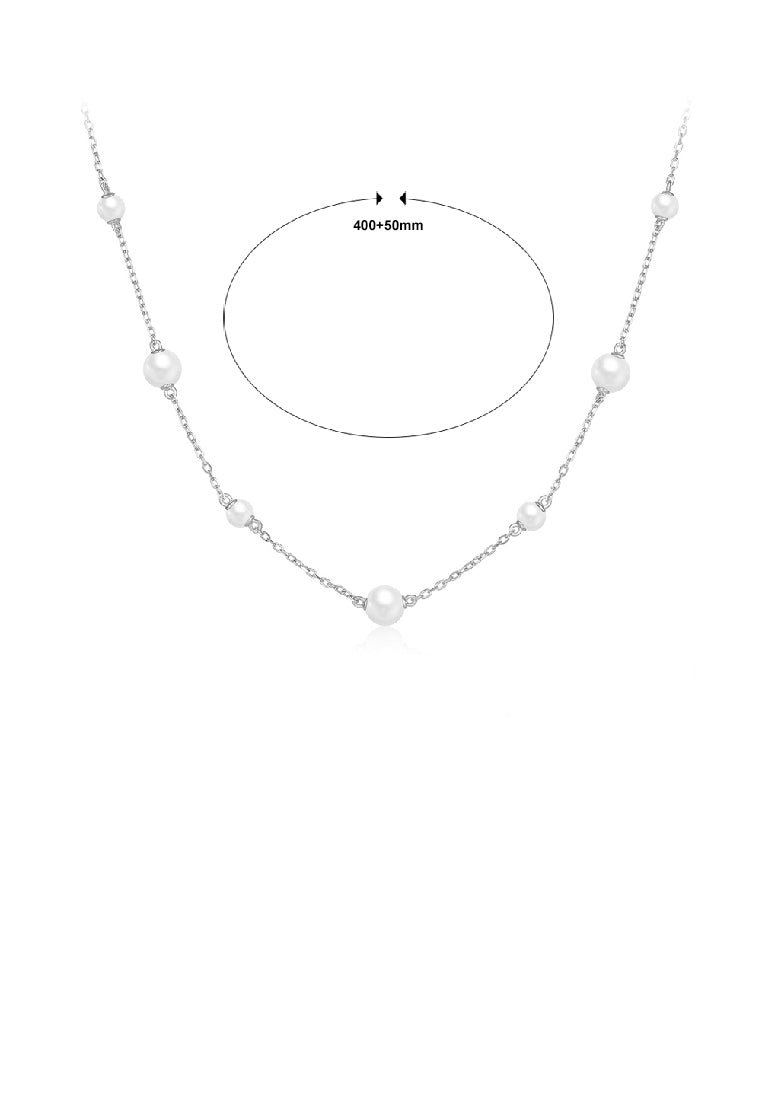 925 Sterling Silver Simple Fashion Geometric Imitation Pearl Beaded Necklace - Luxurious Look