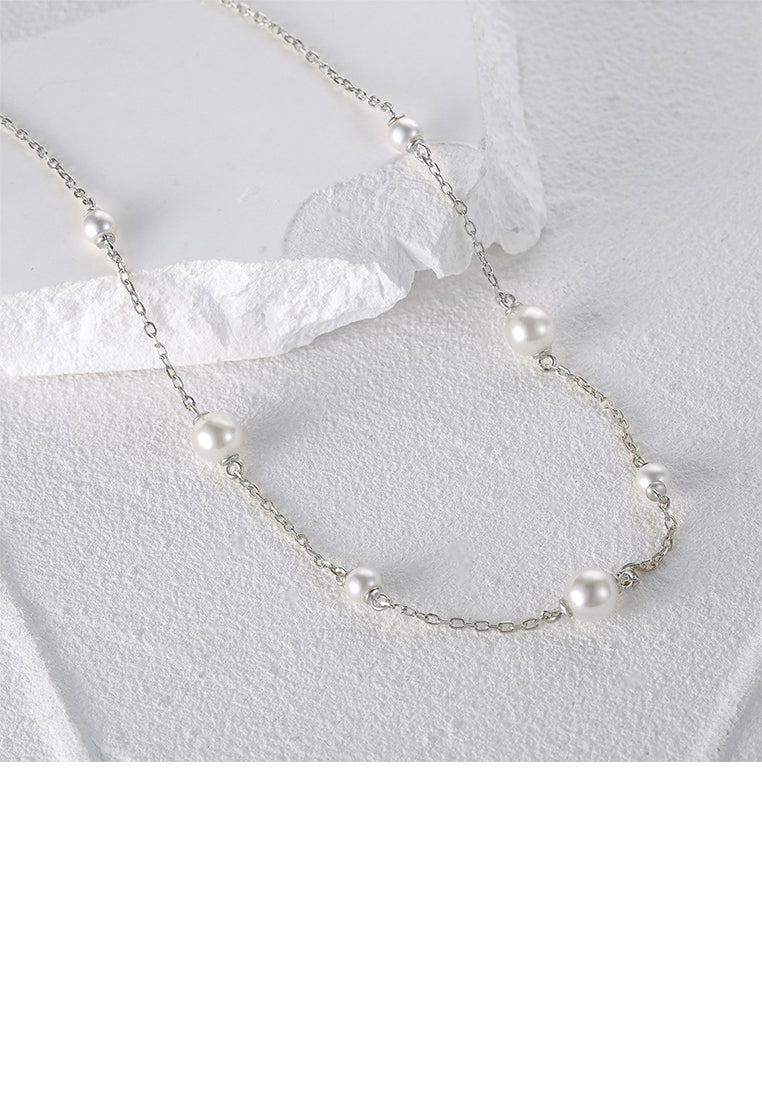 925 Sterling Silver Simple Fashion Geometric Imitation Pearl Beaded Necklace - Luxurious Look