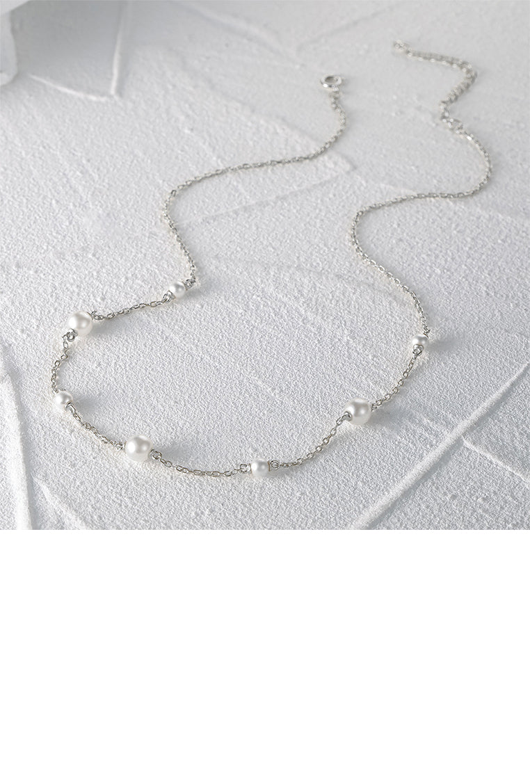 925 Sterling Silver Simple Fashion Geometric Imitation Pearl Beaded Necklace - Luxurious Look
