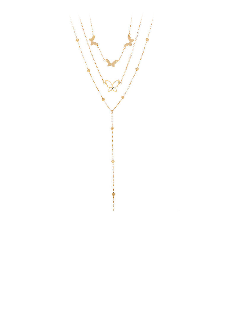Fashion Simple Plated Gold Hollow Butterfly Fringe Multilayer Necklace