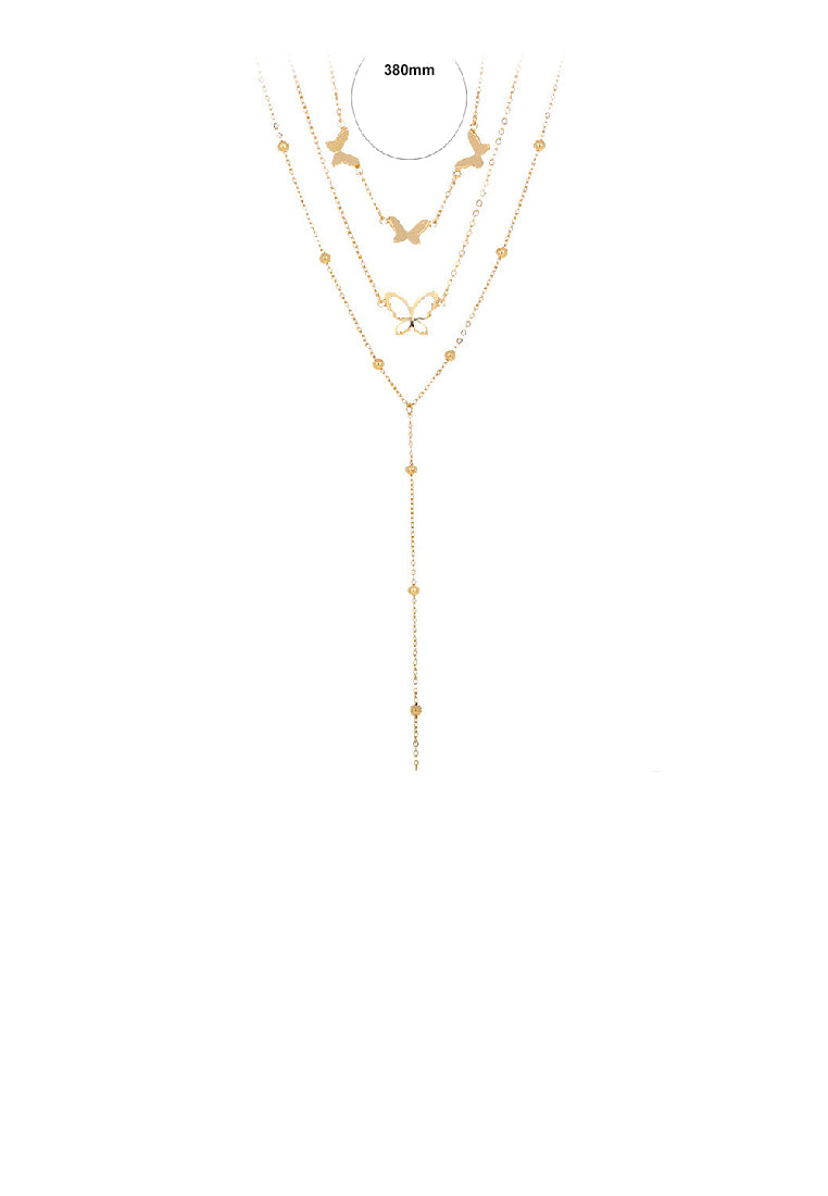 Fashion Simple Plated Gold Hollow Butterfly Fringe Multilayer Necklace