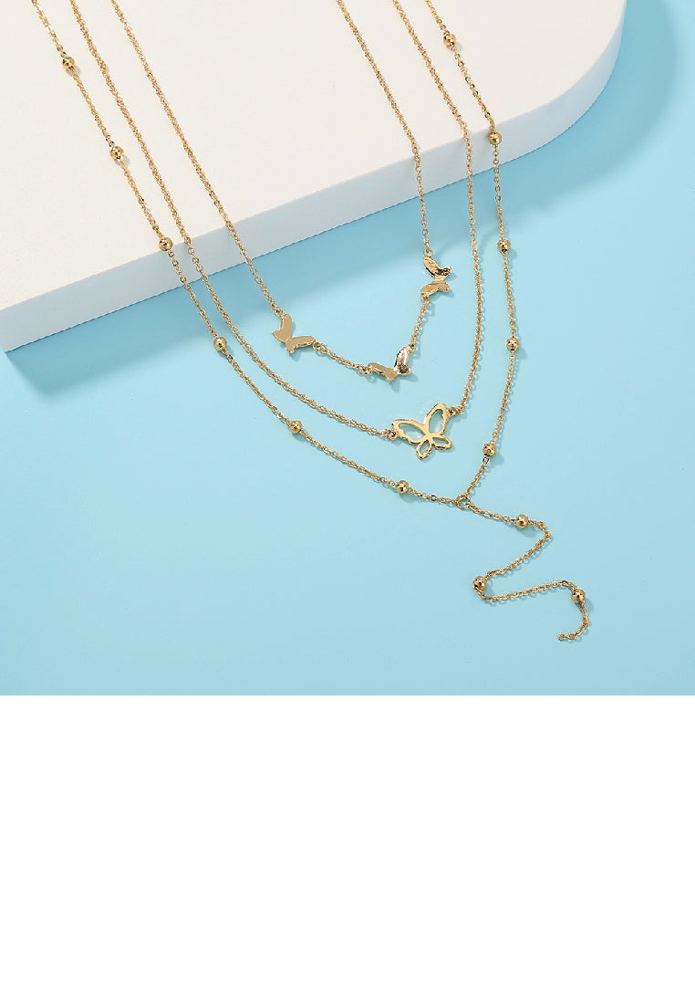 Fashion Simple Plated Gold Hollow Butterfly Fringe Multilayer Necklace
