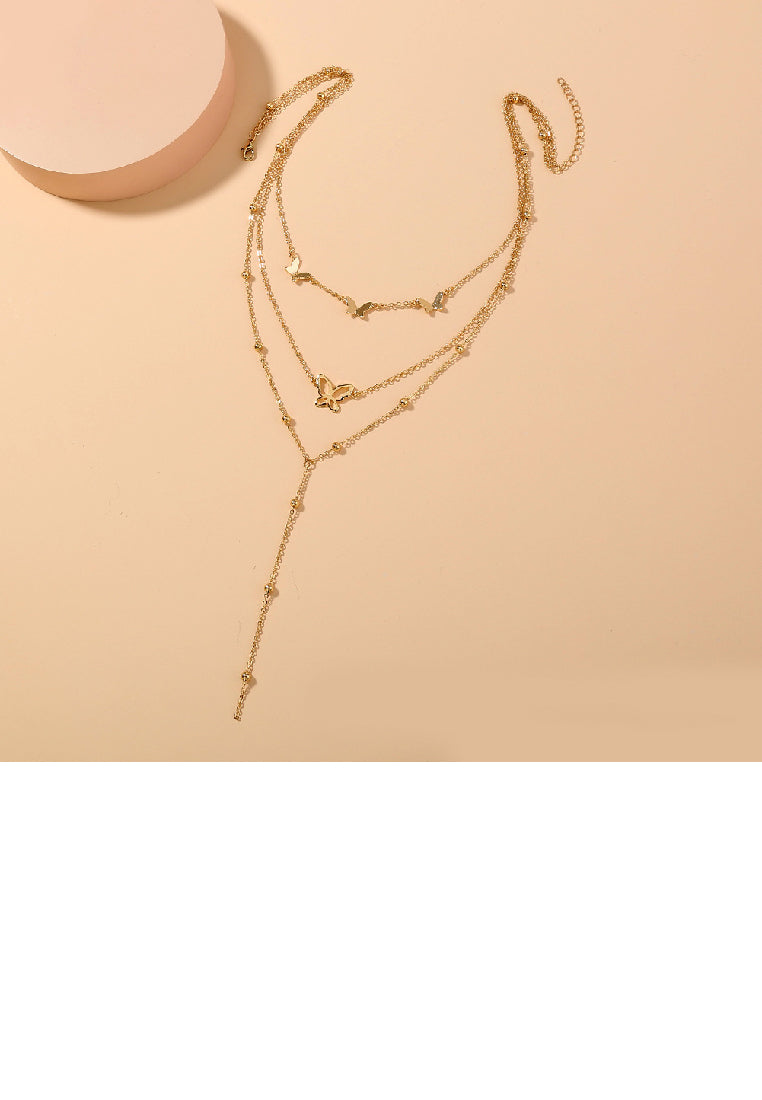 Fashion Simple Plated Gold Hollow Butterfly Fringe Multilayer Necklace