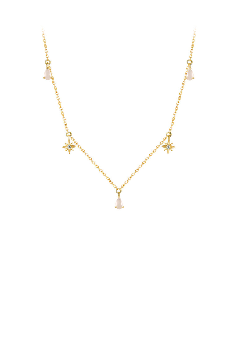 925 Sterling Silver Plated Gold Simple Fashion Star Water Drop Necklace with Cubic Zirconia - Luxurious Look