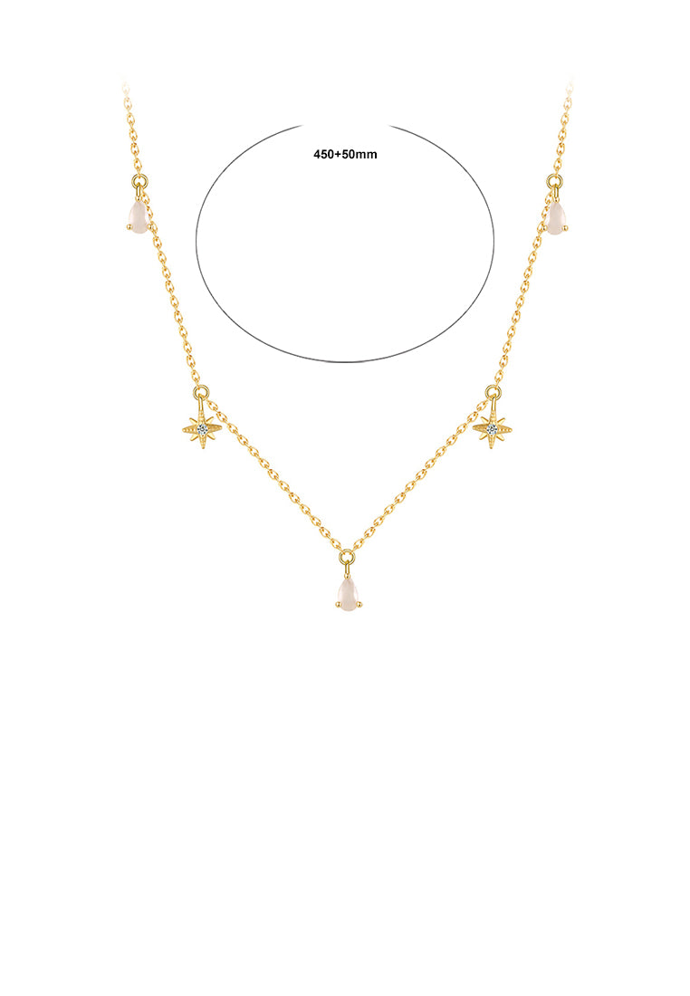925 Sterling Silver Plated Gold Simple Fashion Star Water Drop Necklace with Cubic Zirconia - Luxurious Look