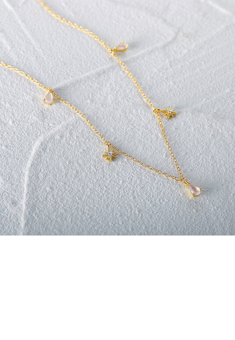 925 Sterling Silver Plated Gold Simple Fashion Star Water Drop Necklace with Cubic Zirconia - Luxurious Look