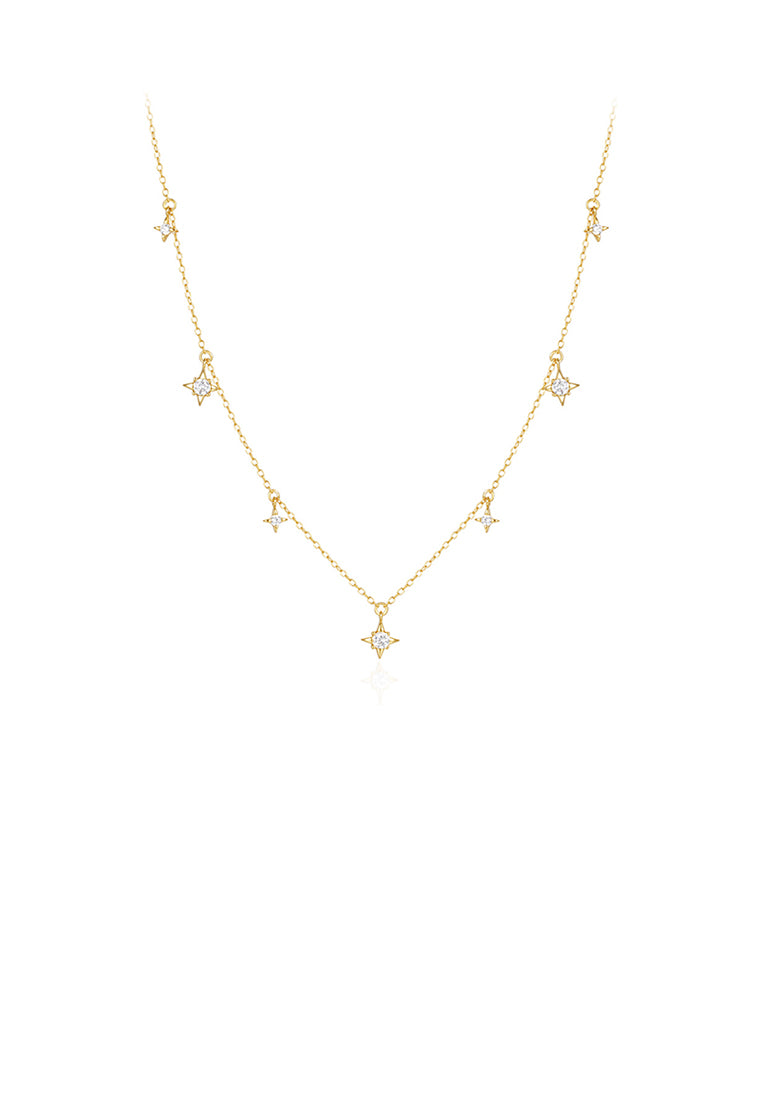 925 Sterling Silver Plated Gold Simple Fashion Star Necklace with Cubic Zirconia - Luxurious Look