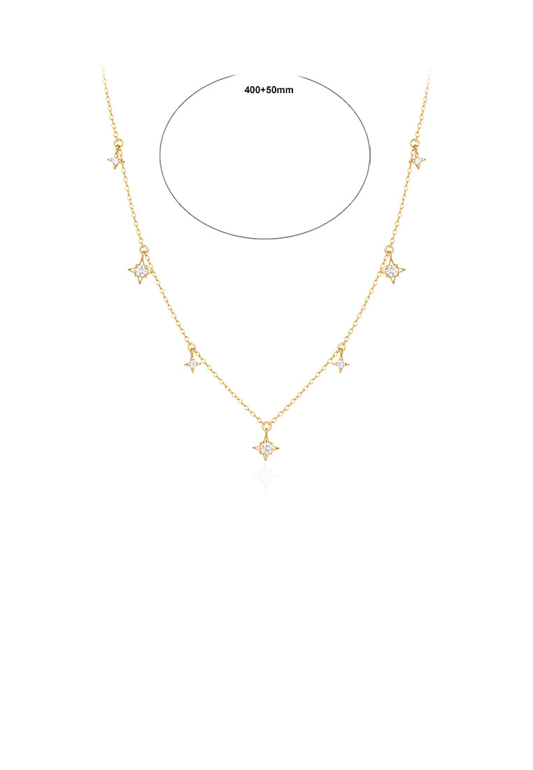 925 Sterling Silver Plated Gold Simple Fashion Star Necklace with Cubic Zirconia - Luxurious Look