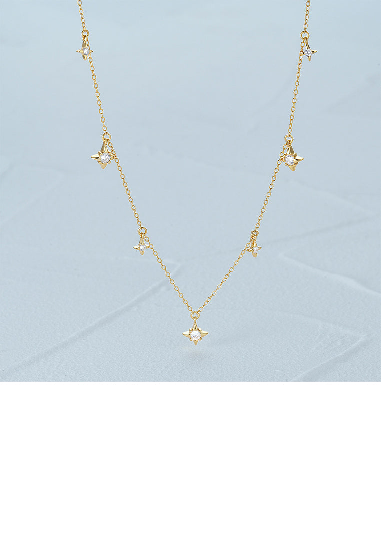925 Sterling Silver Plated Gold Simple Fashion Star Necklace with Cubic Zirconia - Luxurious Look