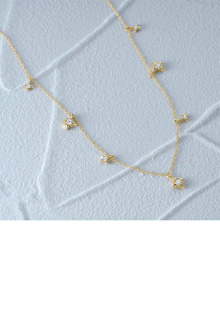 925 Sterling Silver Plated Gold Simple Fashion Star Necklace with Cubic Zirconia - Luxurious Look