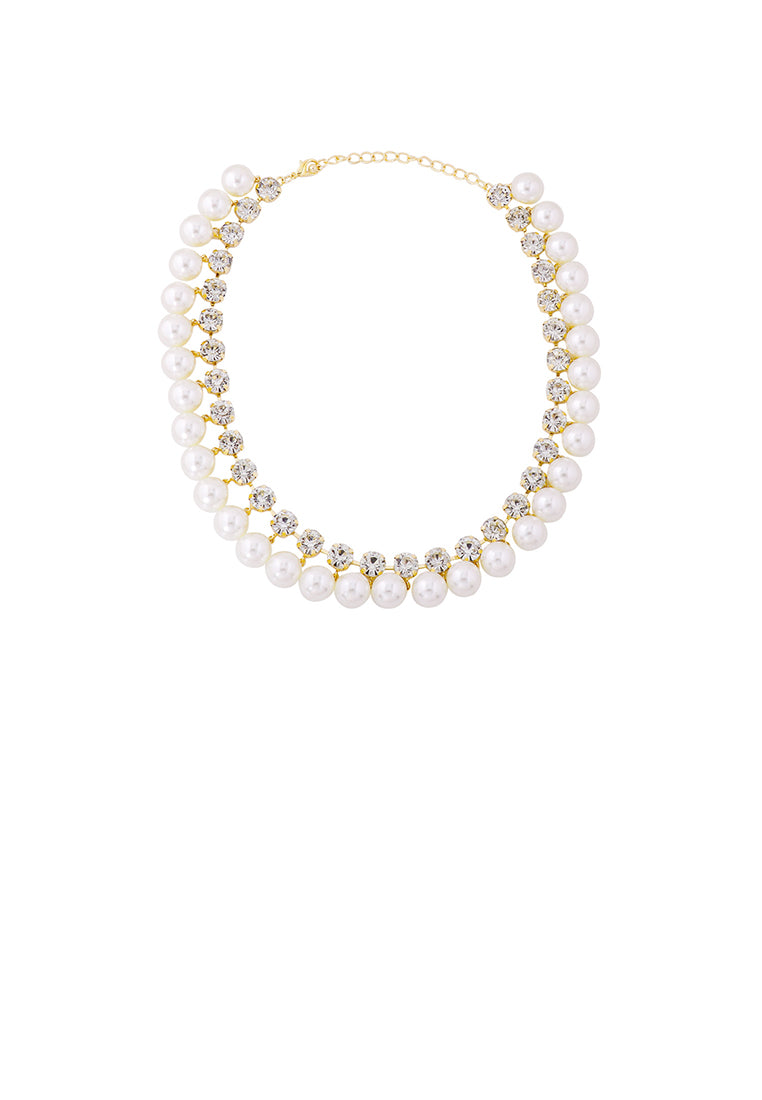 Fashion and Elegant Plated Gold Geometric Ball Imitation Pearl Necklace with Cubic Zirconia - Luxurious Look