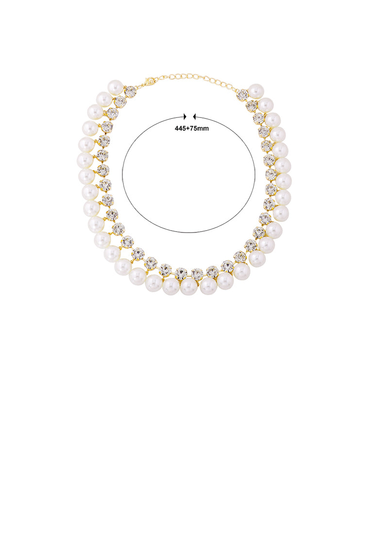 Fashion and Elegant Plated Gold Geometric Ball Imitation Pearl Necklace with Cubic Zirconia - Luxurious Look